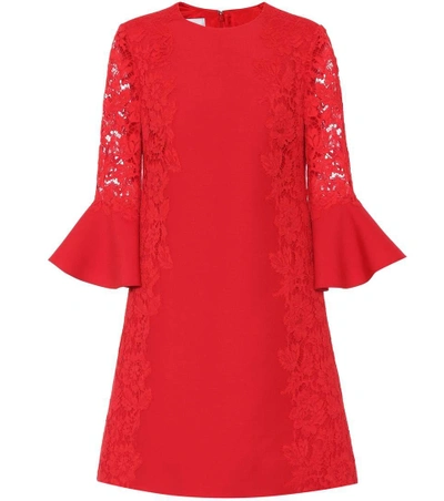 Shop Valentino Lace-panelled Crêpe Dress In Red