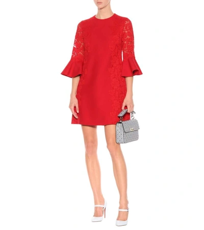 Shop Valentino Lace-panelled Crêpe Dress In Red