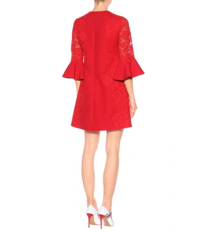 Shop Valentino Lace-panelled Crêpe Dress In Red