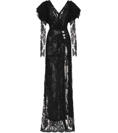 Shop Alessandra Rich Embellished Lace Gown In Black