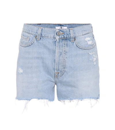 Shop 7 For All Mankind High-waisted Denim Shorts In Blue