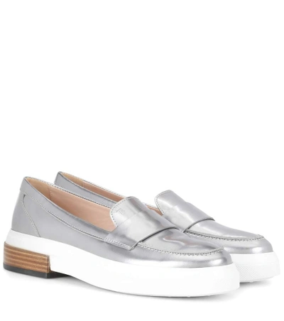 Shop Tod's Metallic Leather Loafers In Female