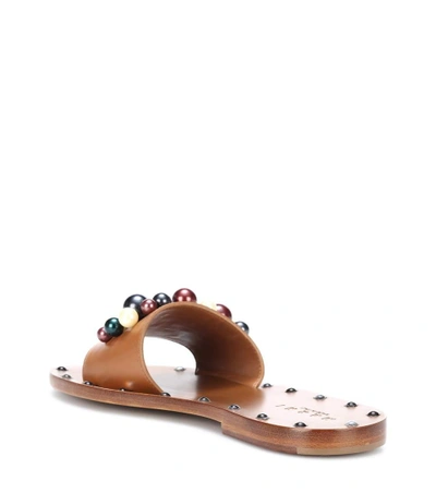 Shop Marni Embellished Leather Slides In Multicoloured