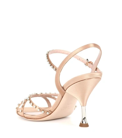 Shop Miu Miu Embellished Satin Sandals In Pink