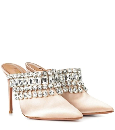 Shop Aquazzura Gem Palace 105 Satin Mules In Pink