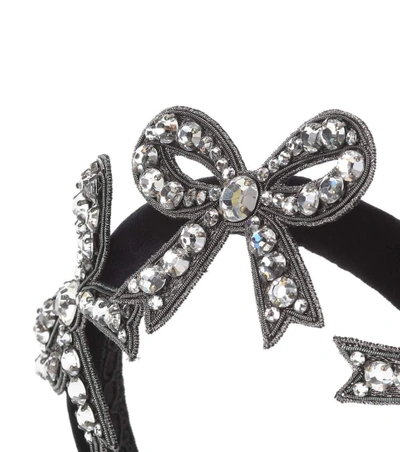 Shop Gucci Crystal Velvet Headband In Black