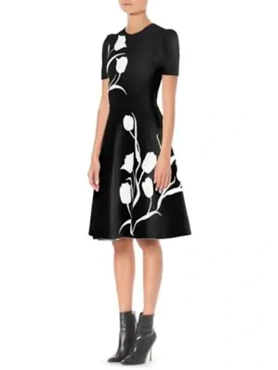 Shop Carolina Herrera Floral Fit-and-flare Dress In Black White
