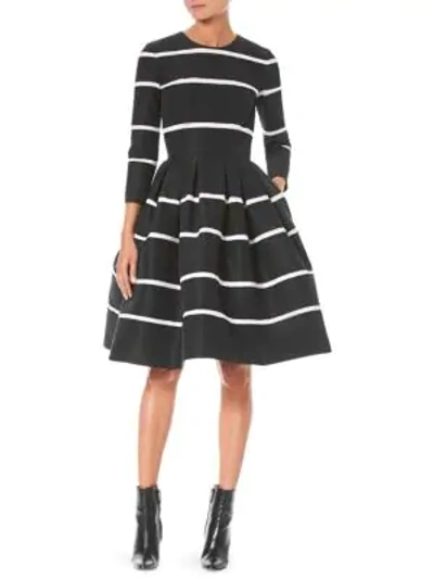 Shop Carolina Herrera Striped Silk Fit-and-flare Dress In Black White