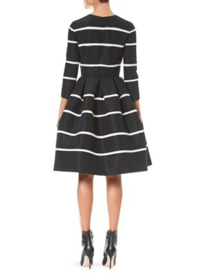 Shop Carolina Herrera Striped Silk Fit-and-flare Dress In Black White