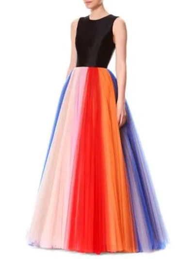 Shop Carolina Herrera Rainbow Tulle Gown In Black Multi