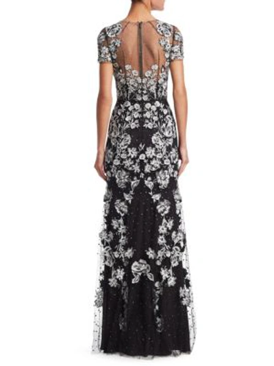 Shop Jenny Packham Beaded Floral Gown In Black White