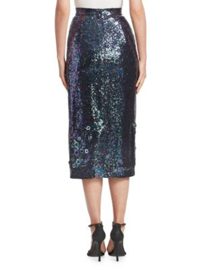 Shop Erdem Sacha Sequined Pencil Skirt In Blue Multi