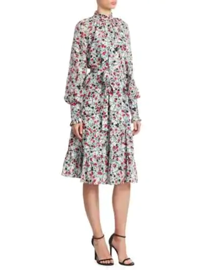 Shop Erdem Eugenie Floral-print A-line Dress In Pink Multi