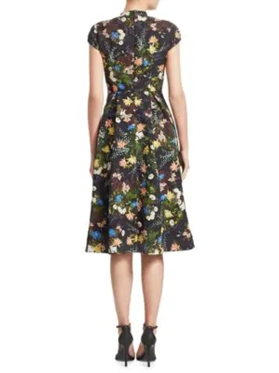 Shop Erdem Henrietta Cap-sleeve Silk Midi Dress In Black Multi