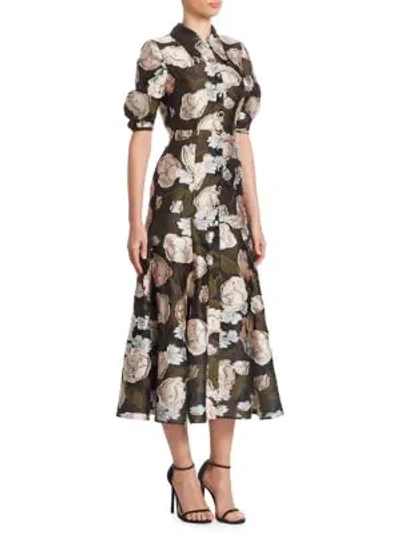 Shop Erdem Gisella Button-front Midi Dress In Black Pink