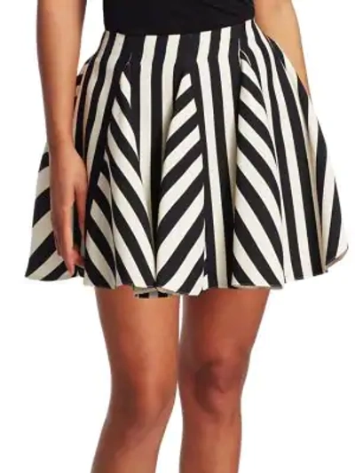 Shop Valentino Stripe Flared Mini Skirt In Ivory Black