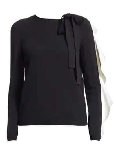 Shop Valentino Tieneck Ruffle Sweater In Black Ivory