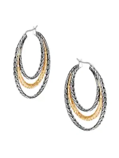 Shop John Hardy Women's Classic Chain Hammered 18k Gold & Silver Medium Hoop Earrings In Silver Gold