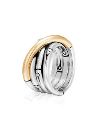 Shop John Hardy Bamboo 18k Yellow Gold & Sterling Silver Band Ring In Silver Gold