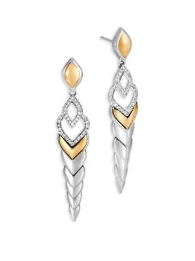 Shop John Hardy Legends Naga Diamond Pave & 18k Gold Long Drop Earrings In Silver Gold