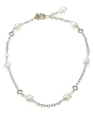 Shop John Hardy Legends Naga 11-12mm White Baroque Pearl, Moonstone & Sterling Silver Station Necklace In Silver Pearl