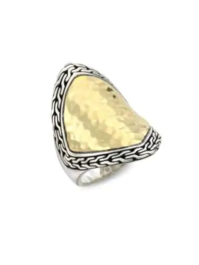 Shop John Hardy Classic Chain Two-tone Hammered Saddle Ring In Silver Gold