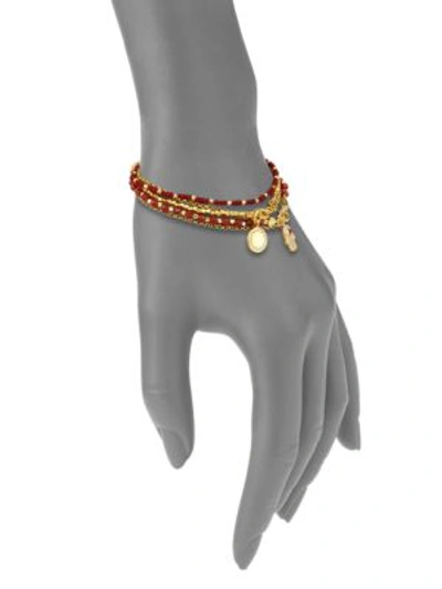 Shop Astley Clarke Biography Hamsa In Safe Hands White Sapphire, Red Agate & Carnelian Silken Beaded Charm Bracelet In Gold Red