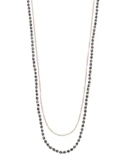 Shop Astley Clarke Biography Hematite & White Sapphire Sun Beaded Necklace In Rose Gold Hematite