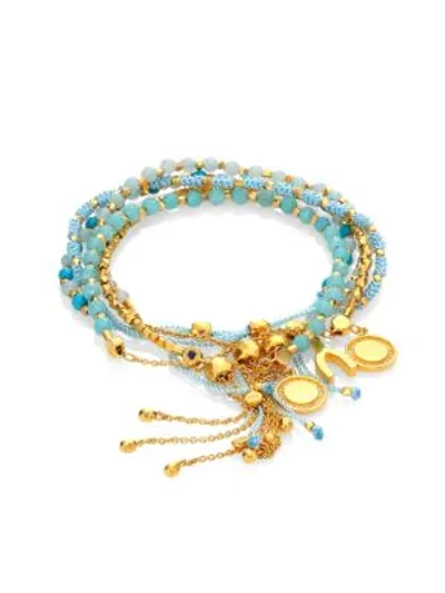Shop Astley Clarke Evergreen Kula Biography Bracelet Stack In Gold Aqua