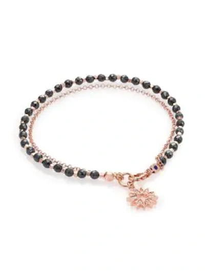 Shop Astley Clarke Biography Hematite & White Sapphire Sun Beaded Friendship Bracelet In Rose Gold Black