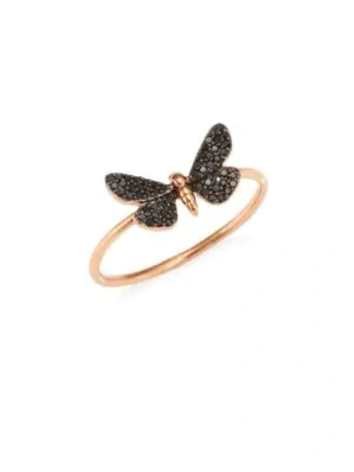 Shop Astley Clarke Cinnabar Moth Black Diamond Ring In Rose Gold Black