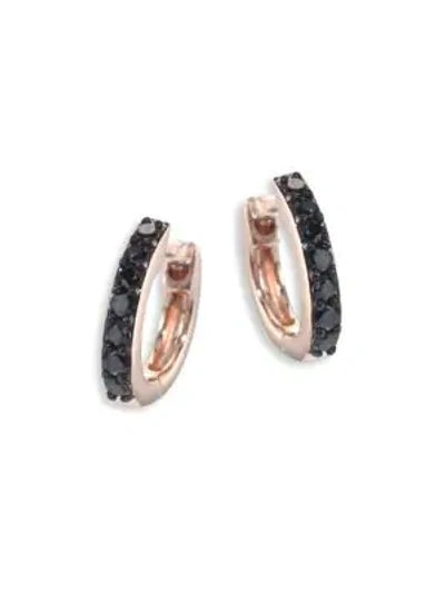 Shop Astley Clarke Mini Halo Black Diamond & 14k Rose Gold Hoop Earrings In Rose Gold Black