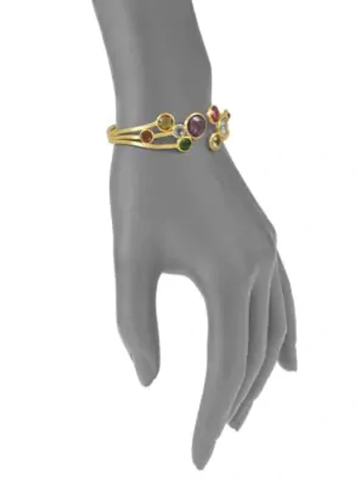 Shop Marco Bicego Jaipur Semi-precious Multi-stone & 18k Yellow Gold Three-row Cuff Bracelet In Gold Multi