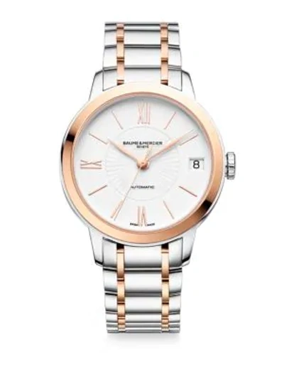 Shop Baume & Mercier Classima Two-tone 18k Rose Gold & Stainless Steel Bracelet Watch In Silver Gold