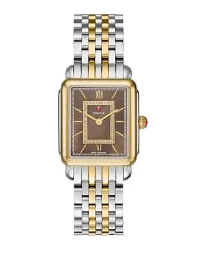 Shop Michele Watches Deco Ii 18mm Two-tone Stainless Steel Bracelet In Silver Gold