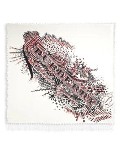 Shop Burberry Sketchbook Scribble Merino Wool Scarf In White Red