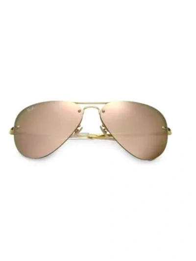 Shop Ray Ban Rb3449 59mm Mirrored Semi-rimless Aviator Sunglasses In Brown Pink