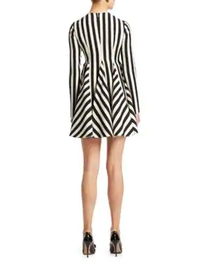 Shop Valentino Striped Fit-and-flare Dress In Ivory Black