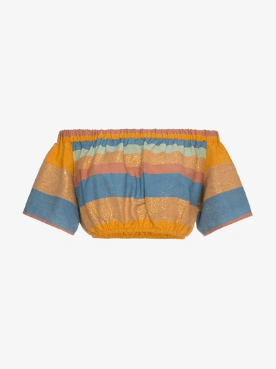 Shop A Peace Treaty Striped Cotton And Silk Crop Top In Yellow&orange