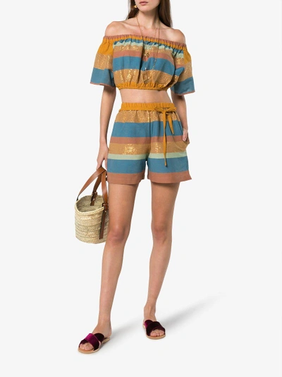 Shop A Peace Treaty Striped Cotton And Silk Crop Top In Yellow&orange