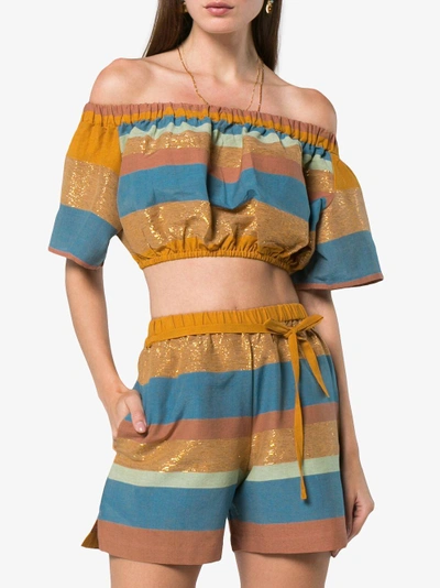 Shop A Peace Treaty Striped Cotton And Silk Crop Top In Yellow&orange