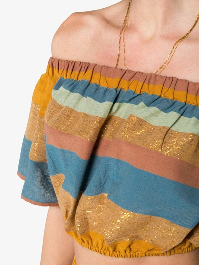 Shop A Peace Treaty Striped Cotton And Silk Crop Top In Yellow&orange