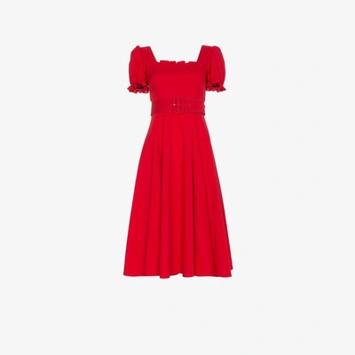 Shop Staud Maryann Ruffle Sleeve Cotton Blend Dress In Red