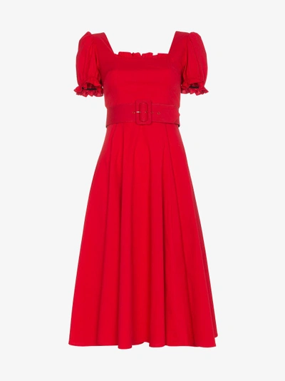 Shop Staud Maryann Ruffle Sleeve Cotton Blend Dress In Red