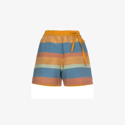 Shop A Peace Treaty Striped Cotton And Silk Shorts In Blue