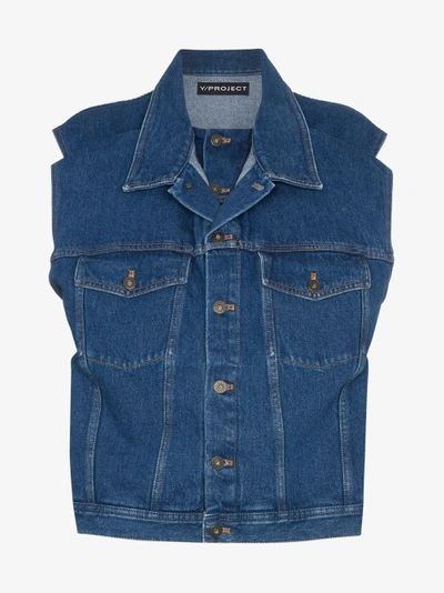Shop Y/project Y / Project Denim Sleeveless Jacket In Blue