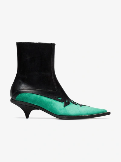 Shop Haider Ackermann Black And Green Laser Cut 50 Leather Boots