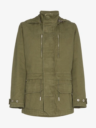 Shop Saint Laurent Short Hooded Parka In Green