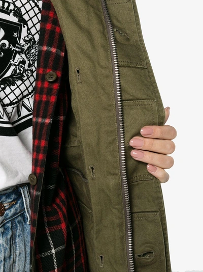 Shop Saint Laurent Short Hooded Parka In Green