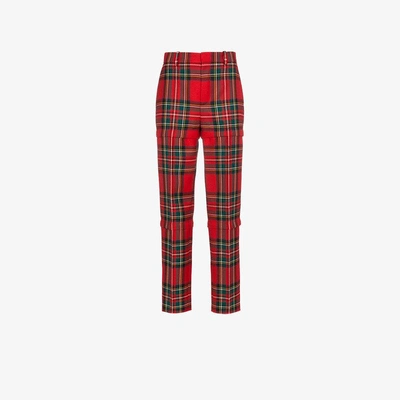 Shop Balenciaga Red Wool Tartan Trousers